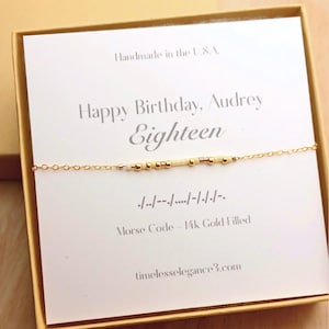 18th birthday gift for her,  Eighteen custom Morse code beaded age bracelet, Personalized jewelry for teenage girls daughter granddaughter