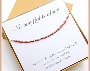 Morse code dainty gold bracelet, Personalized chemo gift, mastectomy gift, beaded name word letter jewelry, breast cancer awareness,cheer up