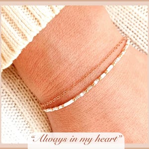 Miscarriage gift, sympathy gift loss off father mother, Morse code dainty gold bracelet, Personalized beaded name word letter jewelry