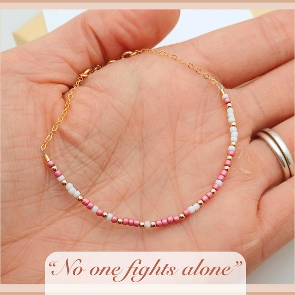 Cancer awareness Morse code bracelet, Personalized patient chemo gift, breast mastectomy survivor, minimalist beaded name word jewelry