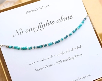 Morse Code Bracelet, Personalized ovarian cervical cancer awareness jewelry, thyroid chemo patient gift, word message encouragement gift