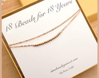 Minimalist 18th Birthday bracelet, Custom beaded age bracelet, Dainty 14k rose gold jewelry for 18 year old, new adult daughter gift
