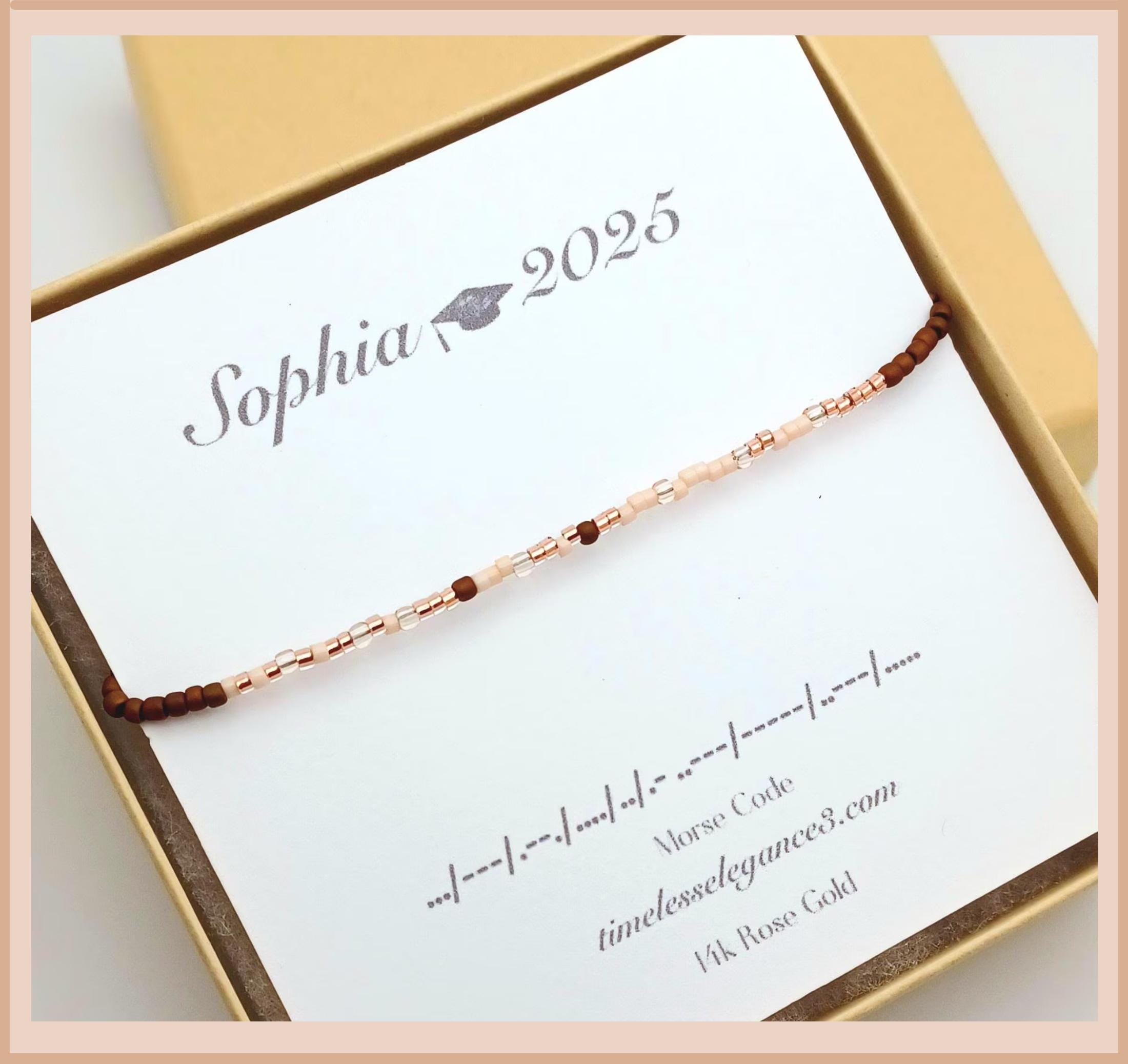 Custom Morse Code bracelet, Personalized high school graduation gift for her, First last day  College senior class of 2025, Graduate jewelry