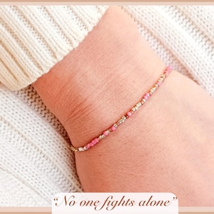Morse code dainty gold bracelet, Personalized chemo gift, mastectomy gift, beaded name word letter jewelry, breast cancer awareness,cheer up