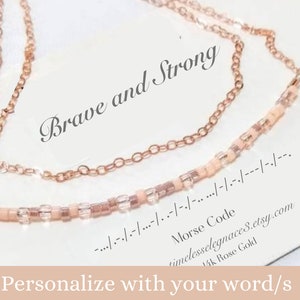 Morse Code Bracelet, chemo gift, Personalized word dainty gold bracelet, breast cancer month, mastectomy gift, cusstom beaded name message