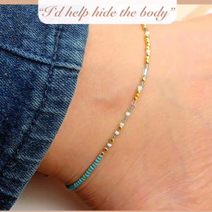 Custom Morse Code turquoise ankle Bracelet, Personalized beaded name word jewelry, Gift for best friend female bestie BFF, friendship anklet