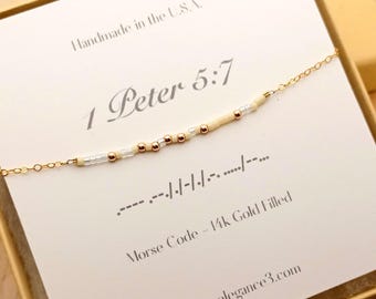 Personalized Christian bible verse bracelet, Custom faith Morse code bracelet, minimalist Scripture jewelry for confirmation gift