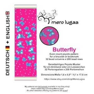 Butterfly / Peyote bracelet or Bookmark pattern / instruction / tutorial /nleitung / even count peyote / Peyote cuff