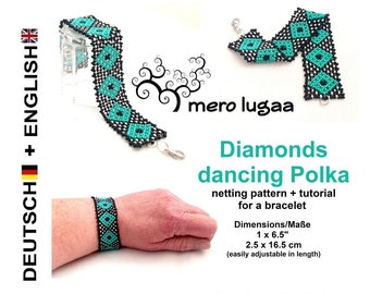 Diamonds dancing Polka / Netting bracelet  pattern / pdf / instruction / bookmark pattern / tutorial / Huichol