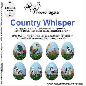 Pode incluir: Um padrão digital para um ovo de contas 3D, com um galo e pintinhos. O padrão é para contas redondas Miyuki 11/0 e mede 8 cm de altura. O padrão está disponível para compra no Etsy.