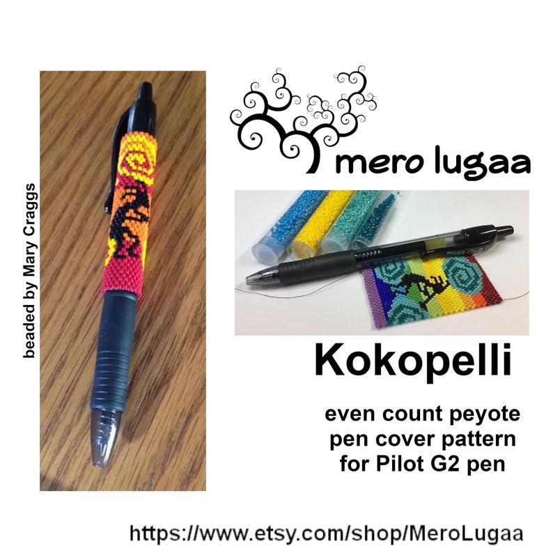 Kokopellipeyote pen cover pattern peyote pen wrap pattern instruction tutorial flat even count peyote native American pattern