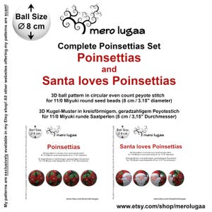Poinsettias - complete set peyote ball / even count circular peyote / tutorial / beaded decoration / ornament