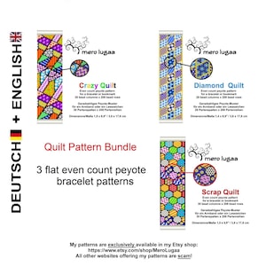 Quilt Pattern Bundle / Peyote bracelet or Bookmark pattern / instruction / tutorial /nleitung / even count peyote / Peyote cuff
