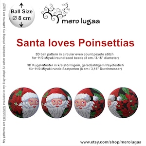 Santa loves Poinsettias peyote ball / even count circular peyote / tutorial / beaded decoration / ornament