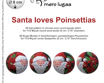 Santa loves Poinsettias peyote ball / even count circular peyote / tutorial / beaded decoration / ornament