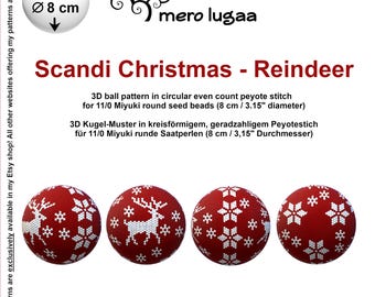 Scandi Christmas - Reindeer peyote ball / even count circular peyote / tutorial / beaded decoration / ornament