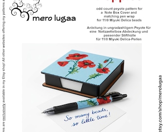 Note Box Cover Poppies / Peyote pattern/ odd count  Peyote / PDF instruction
