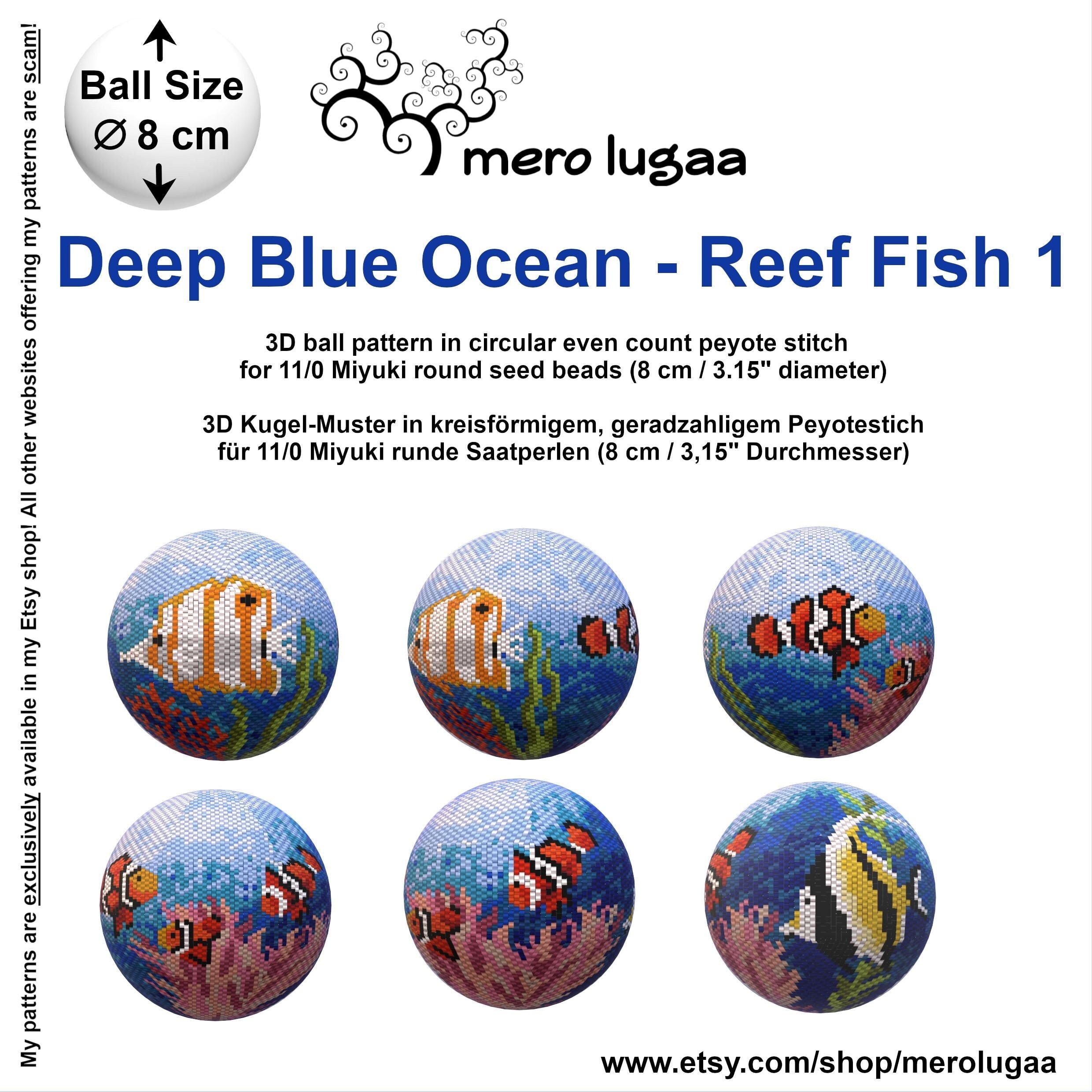 Reef Fish 1 peyote ball / even count circular peyote / tutorial / instruction / beaded decoration / ornament / Deep Blue Ocean