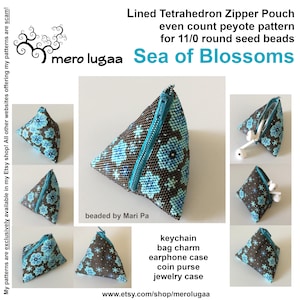 Tetraeder Reißverschlusstäschchen Blütenmeer / Peyote / Anleitung / geradezahliges Peyote / gefüttertes Täschchen / Geldbörse / even count