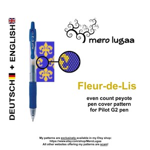 Fleur-de-Lis/peyote pen cover pattern/ peyote pen wrap pattern  / instruction / tutorial / flat even count peyote
