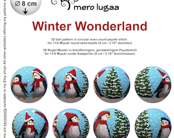 Winter Wonderland peyote ball / even count circular peyote / tutorial / beaded decoration / ornament /penguins