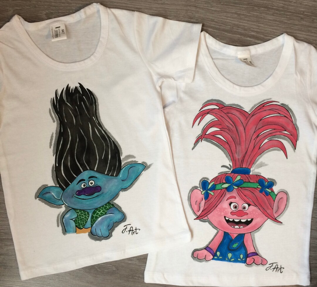 Disney Poppy Camiseta pintada a mano para ninas pequenas camiseta para ninos pintada a medida de Trolls blusa personalizable para ninos camisa colorida para ninas Etsy Espana