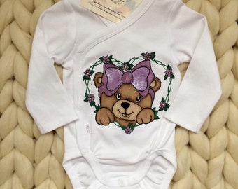 Teddy Bear Baby Bodysuit, Hand Painted Custom Baby Clothing, Baby Bear, Baby Girl Bodysuit, Newborn Bodysuit, Baby Shower Gift, Teddy Baby