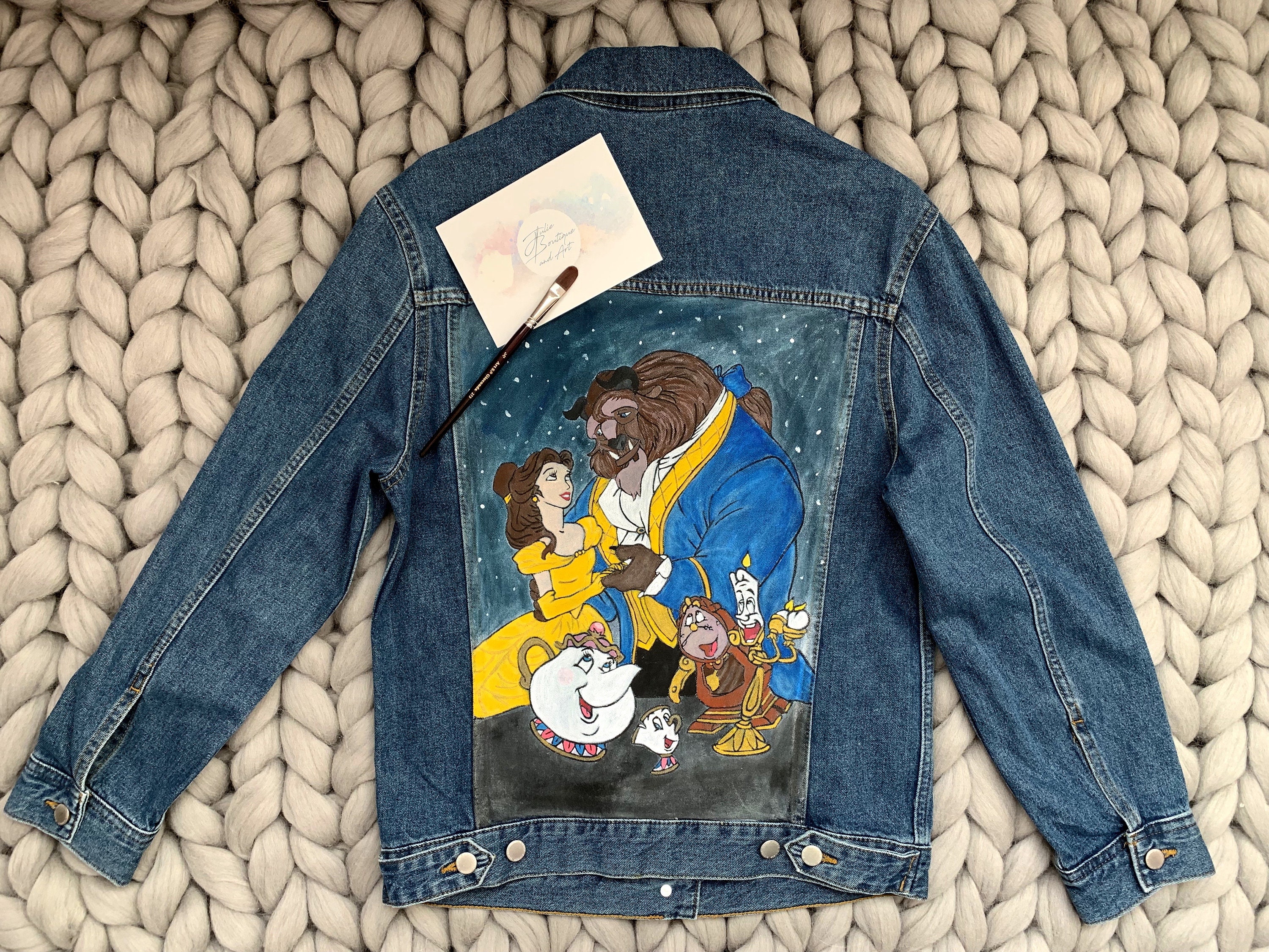 Beauty and the Beast Oversized Denim Jacket, Hand Painted