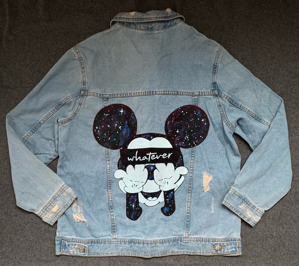 Mickey Mouse Hand Painted Denim Jacket Disney Jean Jacket Etsy