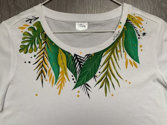 Buy Hand Painted T-shirt, Floral Motifs Tshirt, Handpainted 