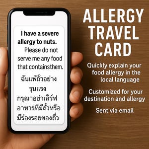 Cartão Digital de Viagem para Alergias (TODOS OS PAÍSES E ALERGIAS) - Receba instantaneamente!!