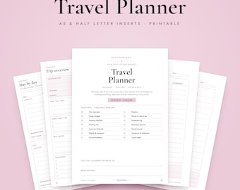 A5 Travel Planner Printable, Half Letter Inserts, Vacation Itinerary, Packing List, Trip Budget PDF