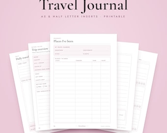 A5 Travel Journal Printable, Half Letter Inserts, Vacation Memory Book, Trip Diary & Food Log