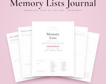 Memory Journal Printable, Nostalgic Life Lists by Era, Childhood Memories, Homes, Jobs, Trips PDF