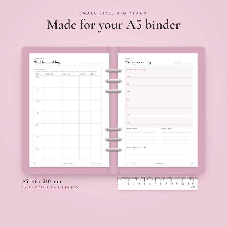 A5 Mood Tracker Printable, Half Letter Inserts, Year in Pixels ...