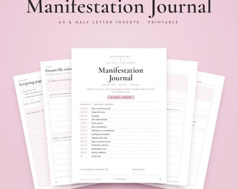A5 Manifestation Journal Printable, Half Letter Inserts, Scripting, 369 Method, Law of Attraction Pages