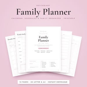 Planificador familiar minimalista imprimible, organizador rosa palo, horario semanal para mamá (PDF)