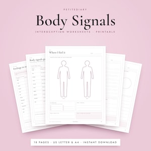 Body Sensations Chart Printable, Interoception Worksheets for Kids & Adults, Feelings Check In PDF