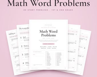 Math Word Problems Printable for 1st and 2nd Grade, 80 Stories, Money, Time, Answer Keys