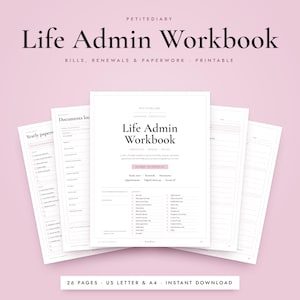 Life Admin Workbook Printable, Paperwork Organizer, Renewals & Subscriptions Tracker, Important Documents PDF