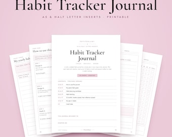 A5 Habit Tracker Journal Printable, Half Letter Inserts, Undated 12 Month Reflection, Cue Routine Reward