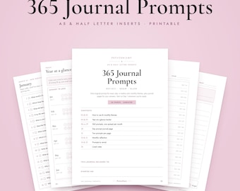 A5 365 Journal Prompts Printable, Half Letter Inserts, Daily Writing Pages, Undated Self Discovery Refills