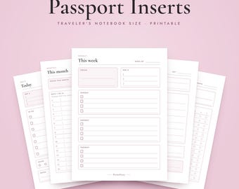 Passport Inserts Printable, Traveler's Notebook Refill, Undated Weekly & Monthly, Daily, Travel Log, Habit Tracker
