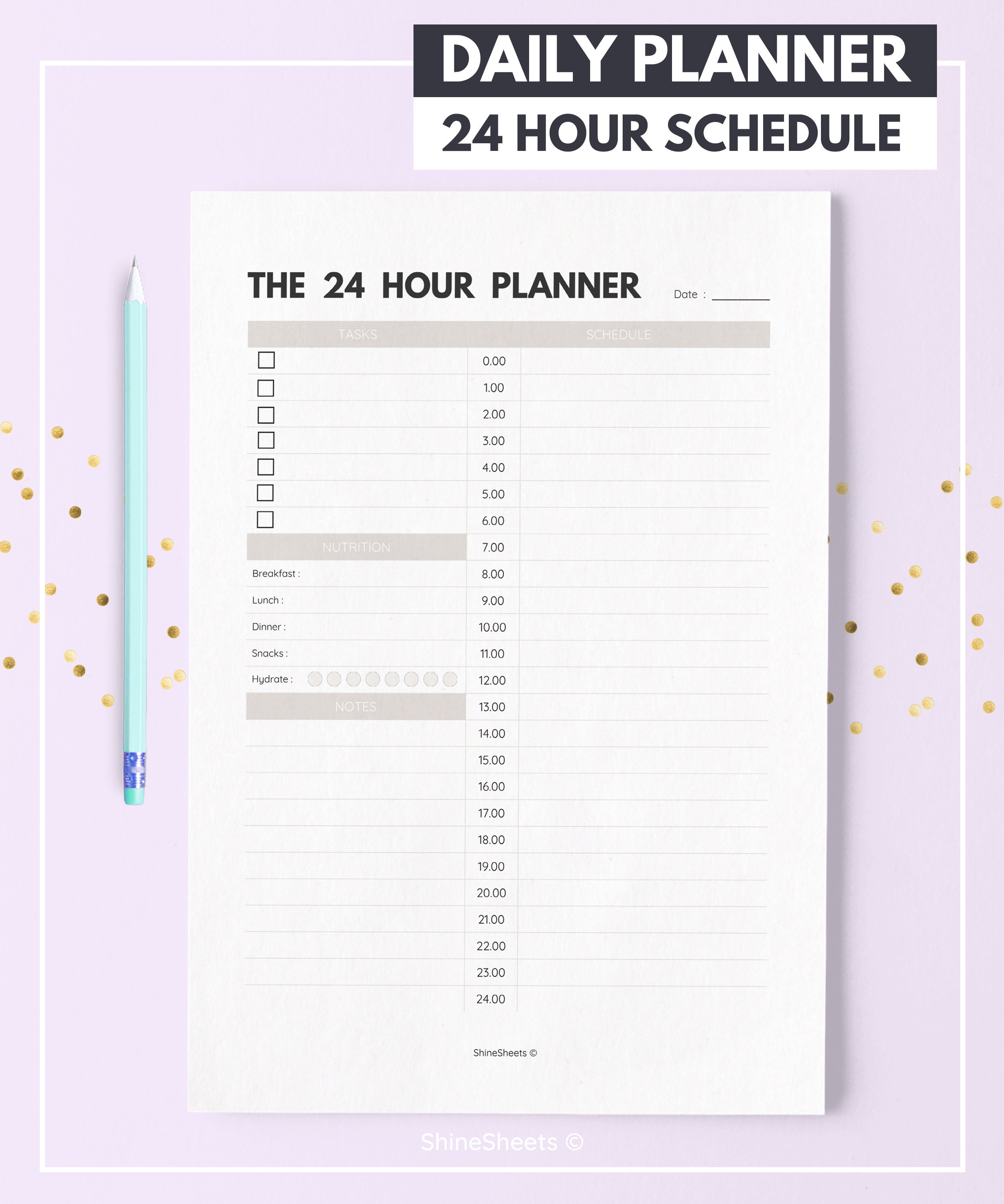 24 hour planner daily planner printable 24h daily etsy