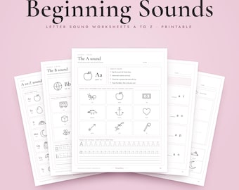 Beginning Sounds Worksheets Printable, A to Z Letter Sound Phonics, Preschool Kindergarten PDF