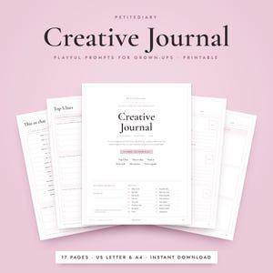 Może przedstawiać: Drukowny kreatywny dziennik z zabawnymi podpowiedziami dla dorosłych. Zestaw zawiera 17 stron w formacie A4, z listami, aktywnościami typu to czy tamto oraz zadaniami rysunkowymi. Strony są białe z czarnym tekstem i liniami.