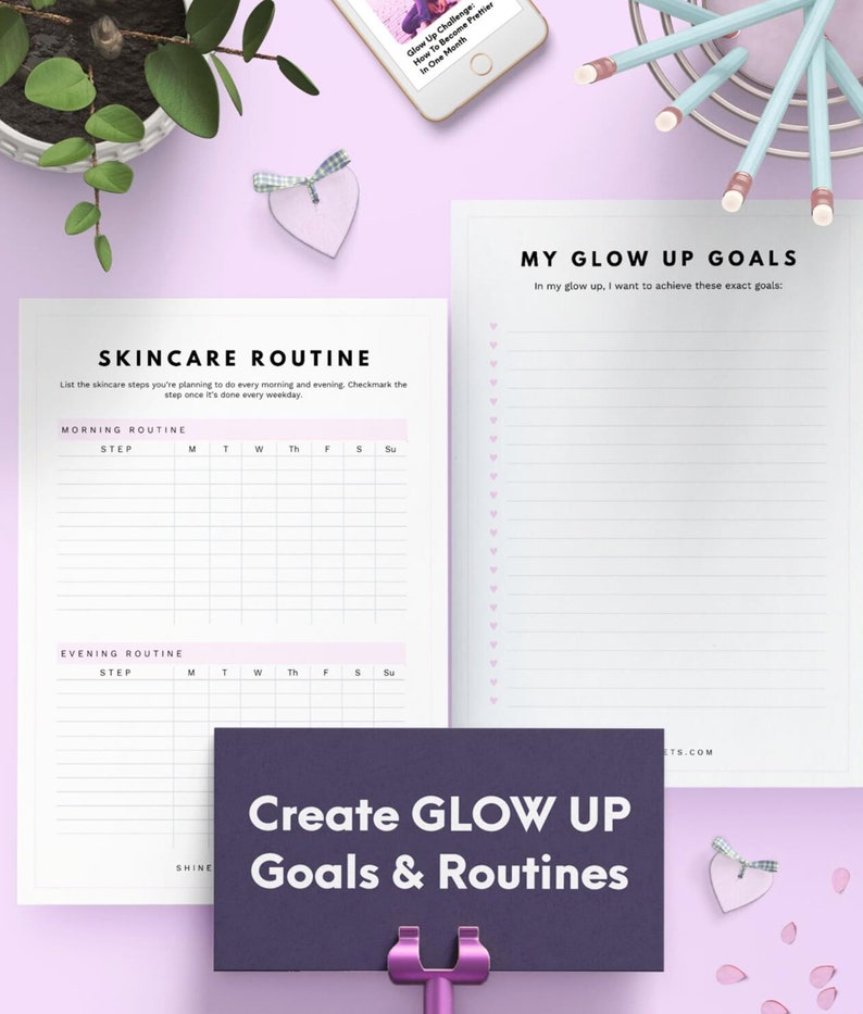 Glow Up Planner Printable Glow Up Journal Beauty Planner Etsy
