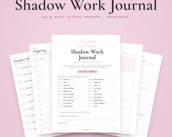 A5 Shadow Work Journal Printable, Half Letter Inserts, 30 Guided Prompts, Inner Child, Trigger Log