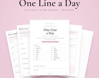 A5 One Line a Day Journal Printable, Half Letter Inserts, 5 Year Memory Diary, Perpetual