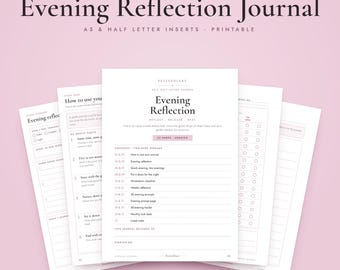 A5 Evening Reflection Journal Printable, Half Letter Inserts, Bedtime Gratitude Prompts, Wind Down Routine
